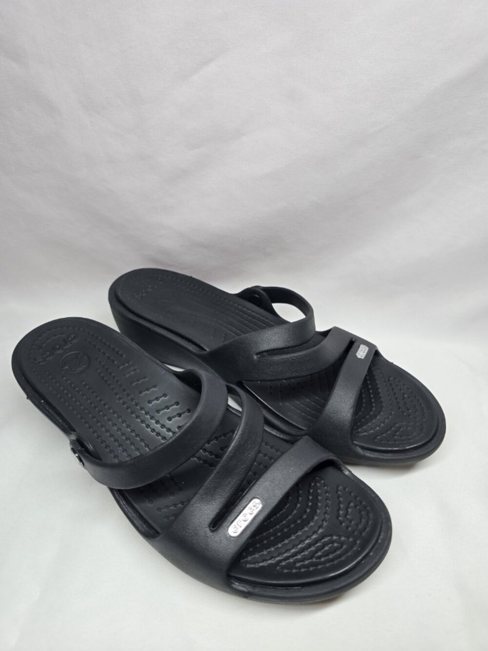 Crocs Patricia Wedge Strappy Slide Slip On Sandals Womens Size 8 Black